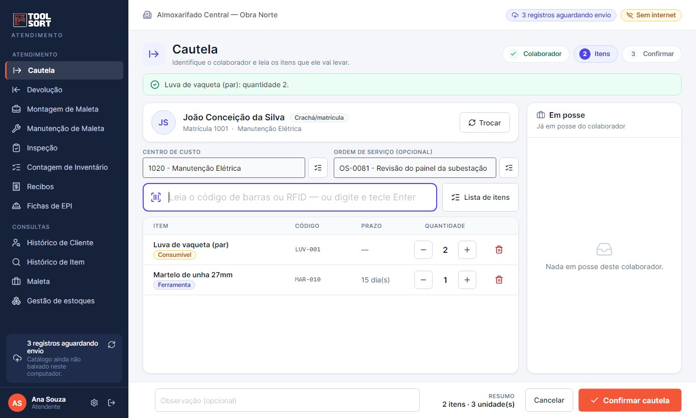 Tela do ToolSort Atendimento para Windows: Cautela