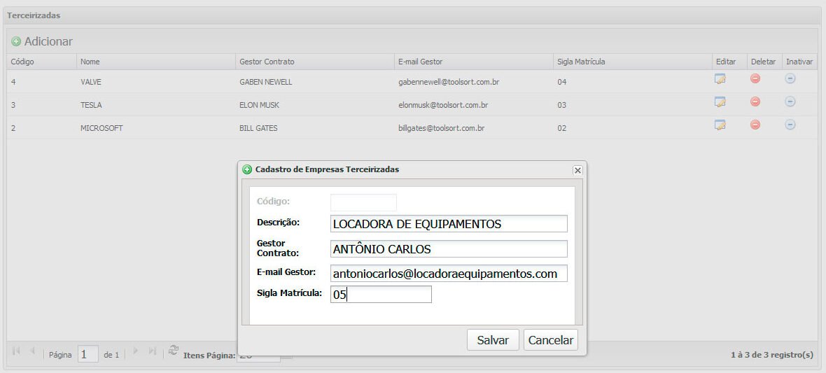 Gestão de Terceirizados, Management of Outsourced